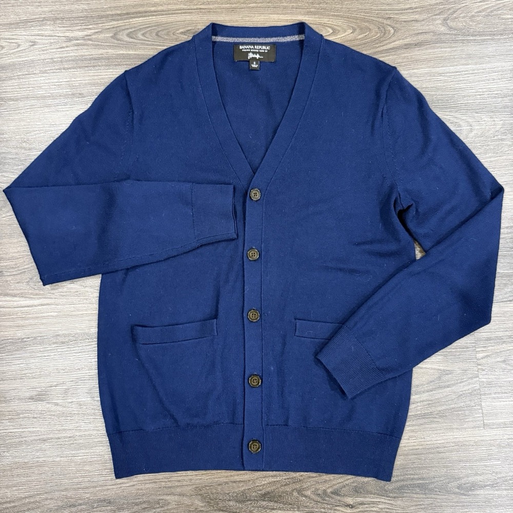Banana Republic Sweater Small Blue Extra Fine Italian Merino Wool Cardigan - Picture 2 of 8